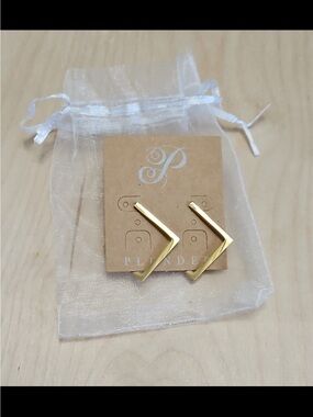 Plunder Gold Angular V-Shape Stud Earrings